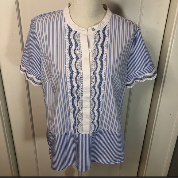 Karl Lagerfeld Large Blouse blue stripe lace - Picture 2 of 6